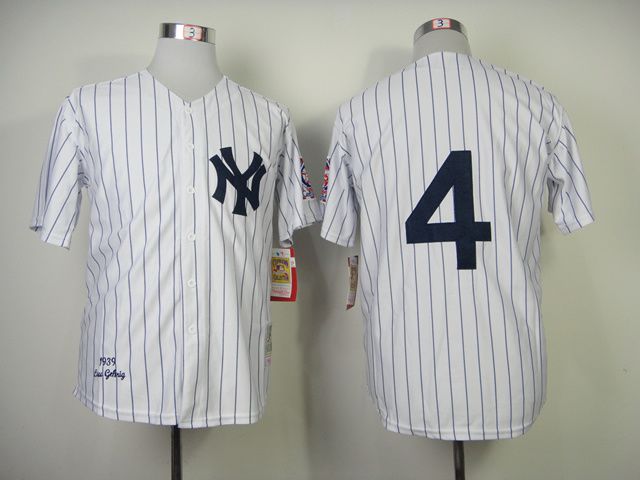 Men New York Yankees #4 Gehrig White Throwback MLB Jerseys